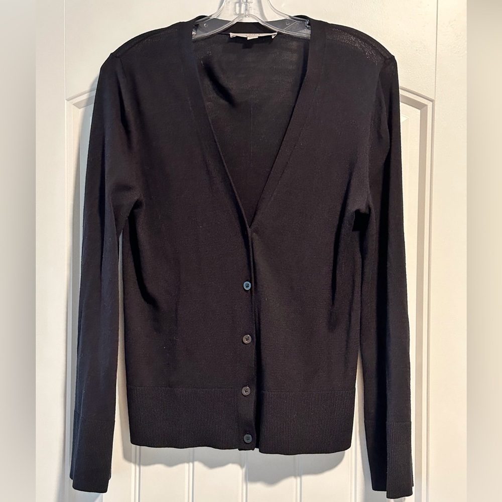 EUC Ann Taylor Loft Black V Neck Button Up Cardigan Sweater Size XS